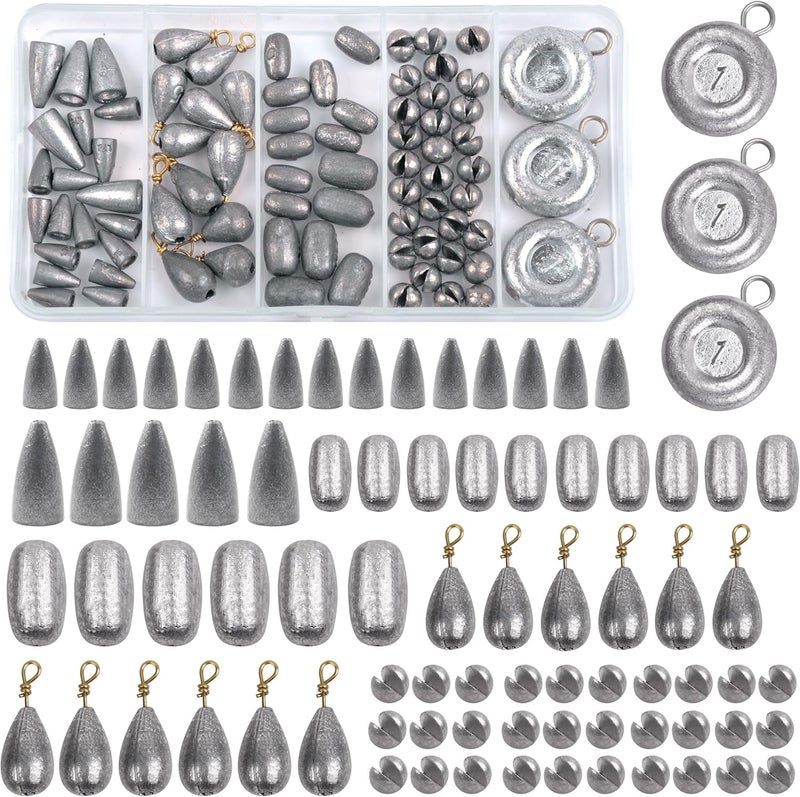 JOGFFDE Fishing Weight Sinkers Kit, 81pcs Assorted Drop Bass Sinkers Split Shot Sinkers Coin Weights Saltwater Casting Fishing Sinkers Set with Tackle Box - Image 1